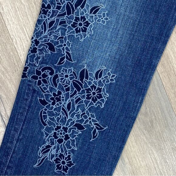 Loft Floral Embroidered Boyfriend Jeans Cropped Raw Hem Blue 4 27 - Picture 7 of 14